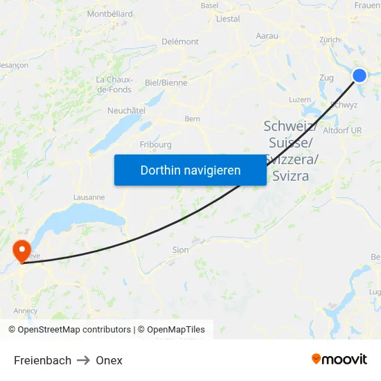 Freienbach to Onex map
