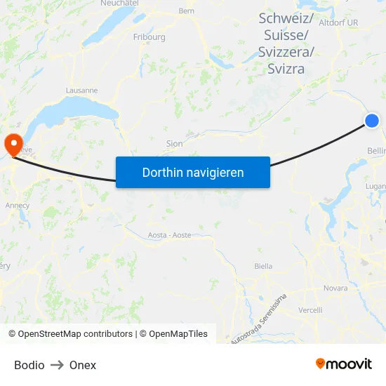 Bodio to Onex map