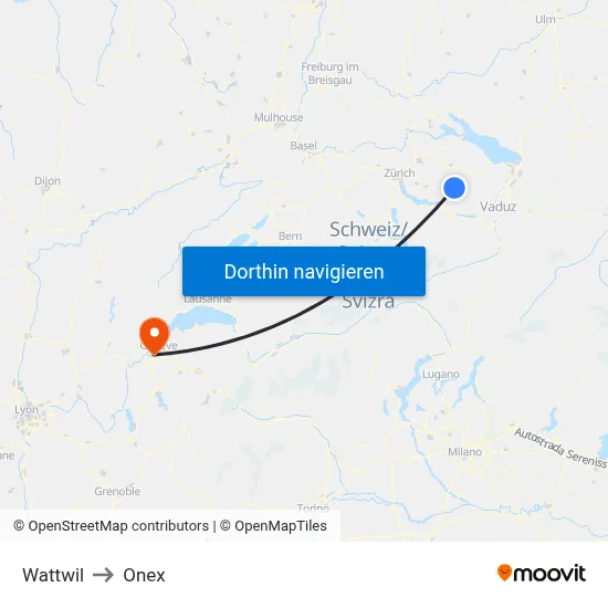 Wattwil to Onex map