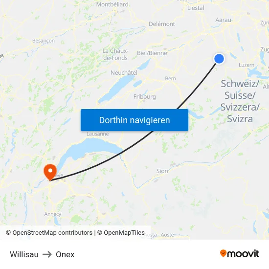 Willisau to Onex map