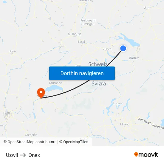 Uzwil to Onex map