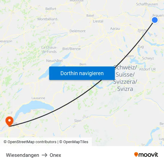 Wiesendangen to Onex map
