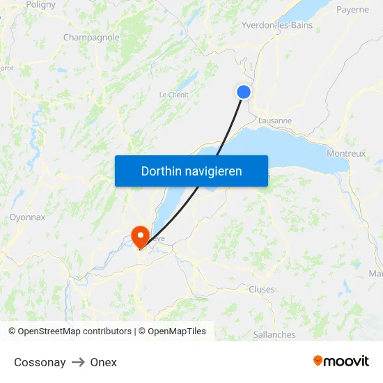 Cossonay to Onex map
