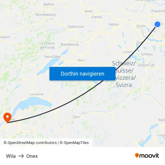 Wila to Onex map