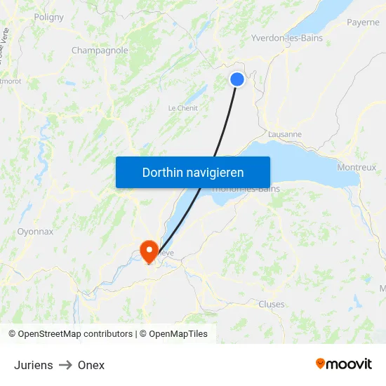 Juriens to Onex map