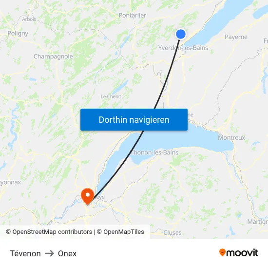 Tévenon to Onex map
