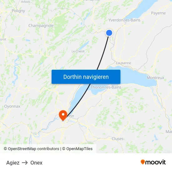 Agiez to Onex map