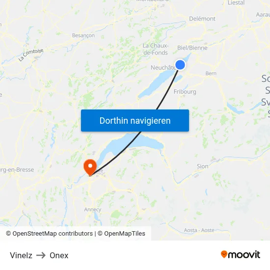 Vinelz to Onex map