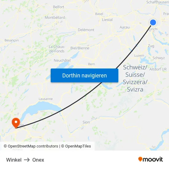 Winkel to Onex map