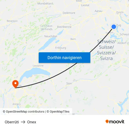 Oberrüti to Onex map