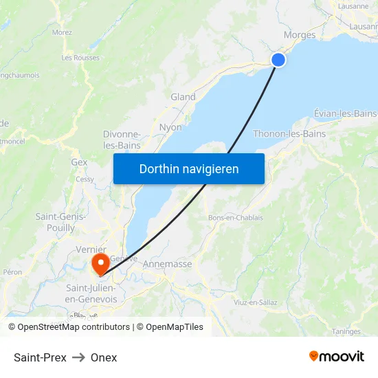 Saint-Prex to Onex map