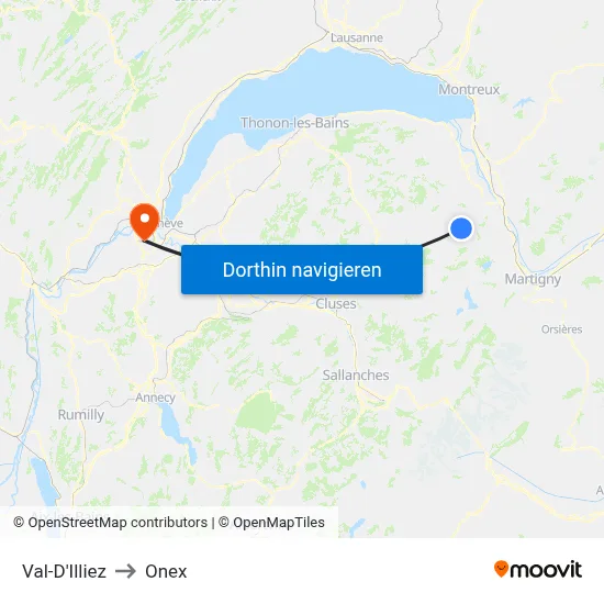 Val-D'Illiez to Onex map
