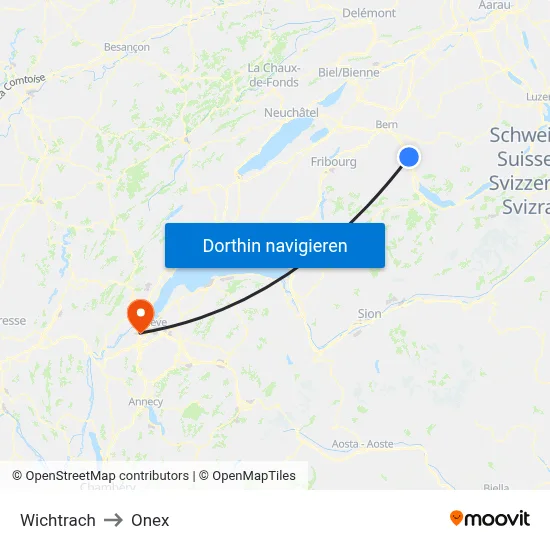 Wichtrach to Onex map