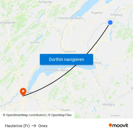 Hauterive (Fr) to Onex map