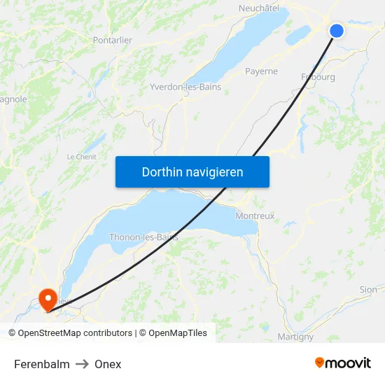 Ferenbalm to Onex map