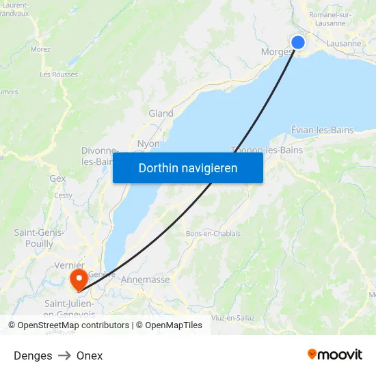 Denges to Onex map