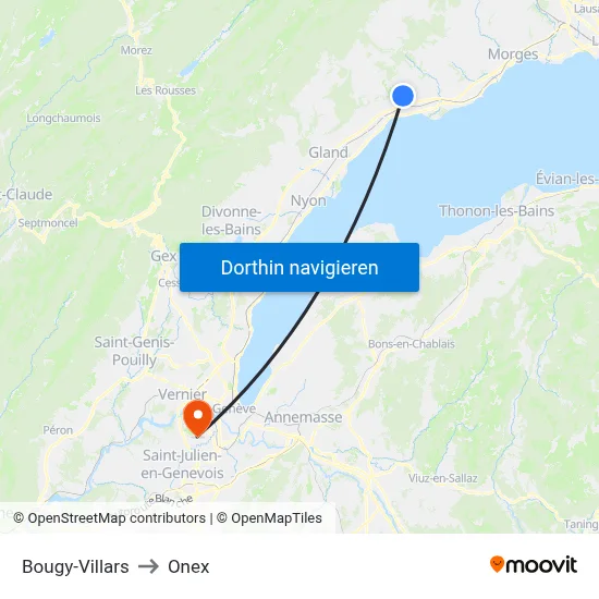 Bougy-Villars to Onex map