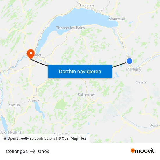 Collonges to Onex map