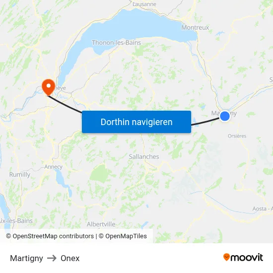 Martigny to Onex map