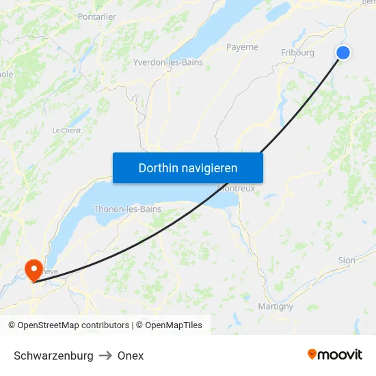 Schwarzenburg to Onex map