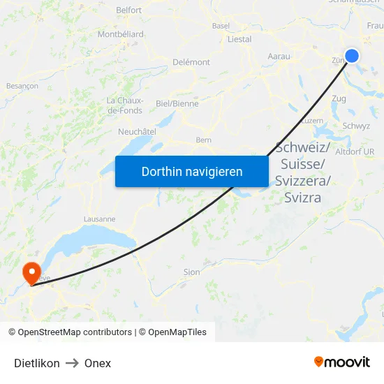 Dietlikon to Onex map