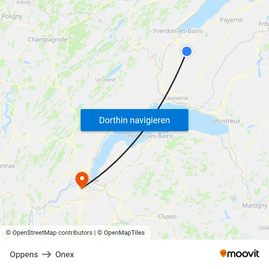 Oppens to Onex map
