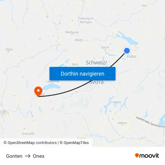 Gonten to Onex map