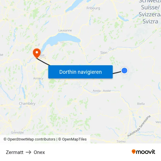 Zermatt to Onex map