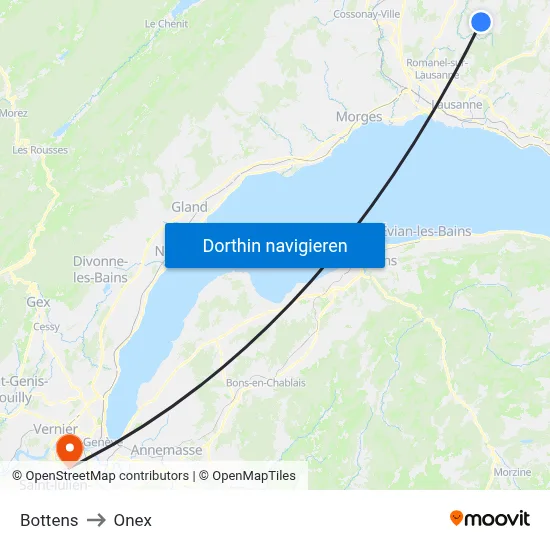 Bottens to Onex map