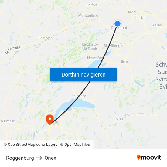 Roggenburg to Onex map