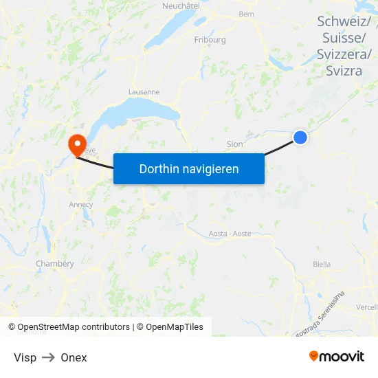 Visp to Onex map