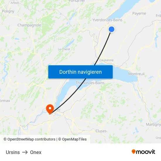 Ursins to Onex map