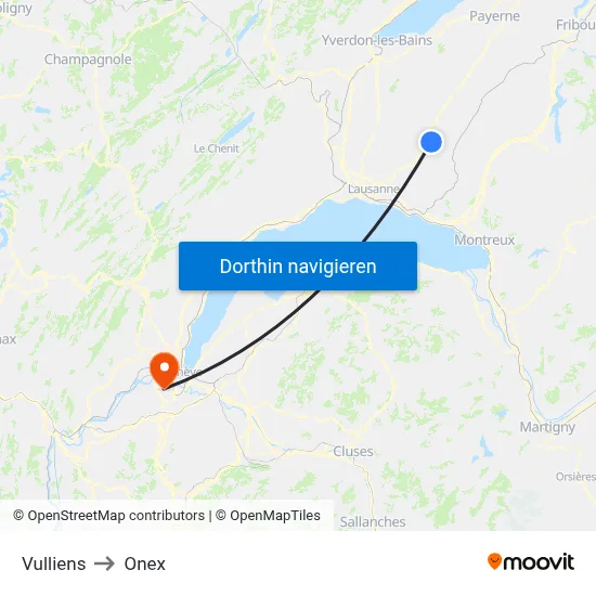 Vulliens to Onex map