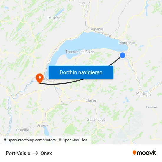 Port-Valais to Onex map