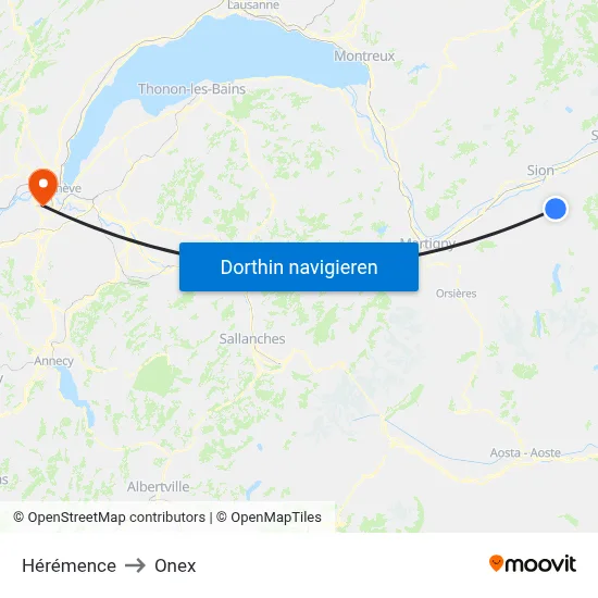 Hérémence to Onex map