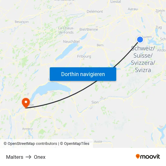Malters to Onex map