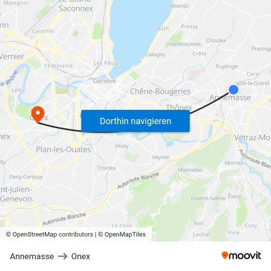 Annemasse to Onex map