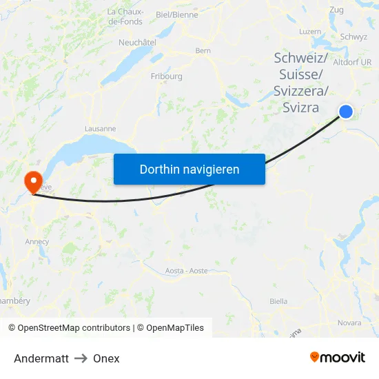 Andermatt to Onex map