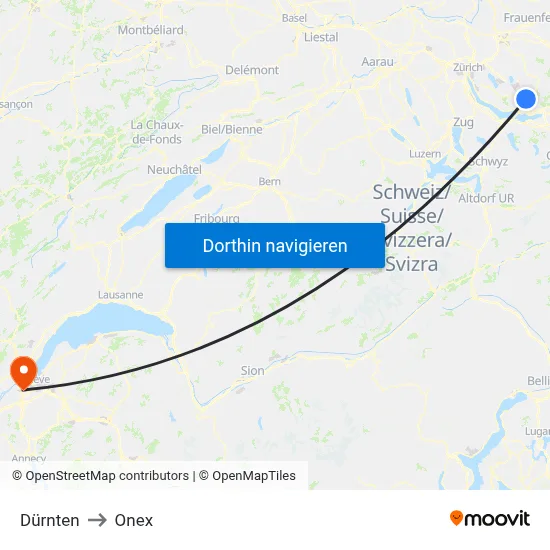 Dürnten to Onex map