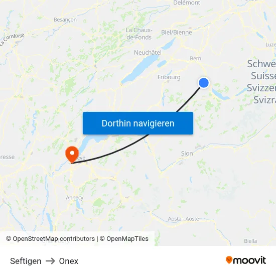 Seftigen to Onex map