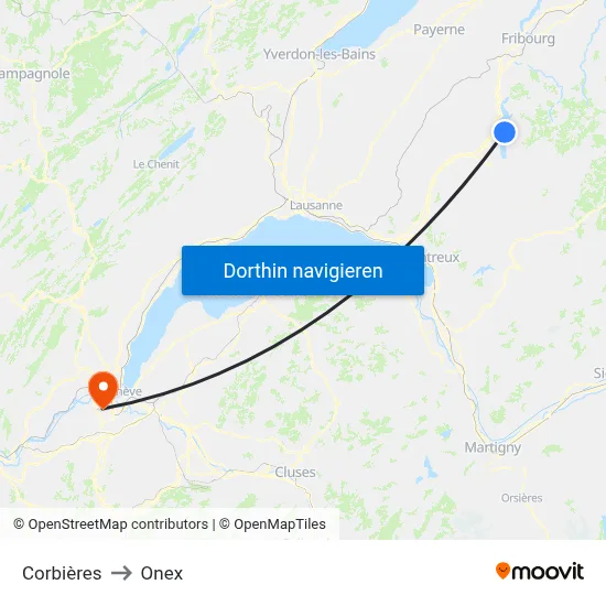 Corbières to Onex map