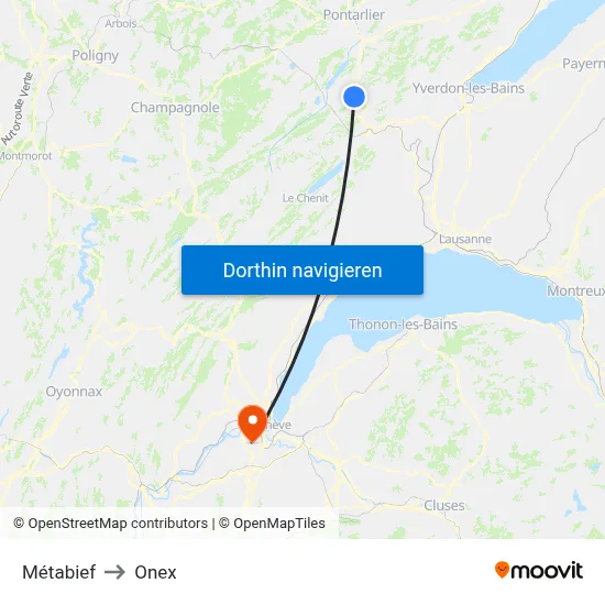 Métabief to Onex map