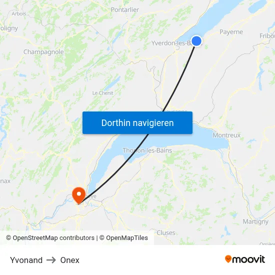 Yvonand to Onex map