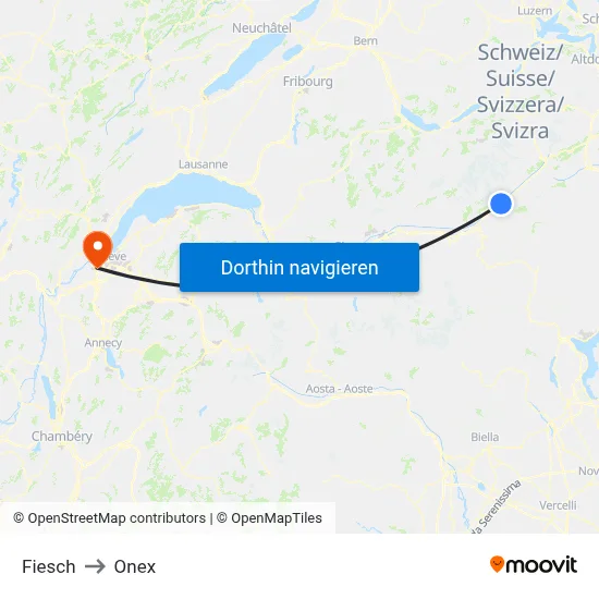 Fiesch to Onex map