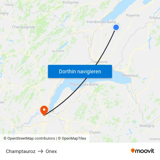 Champtauroz to Onex map