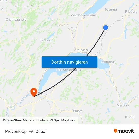 Prévonloup to Onex map