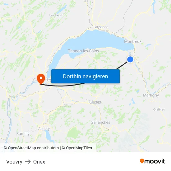 Vouvry to Onex map