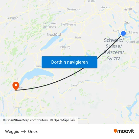 Weggis to Onex map