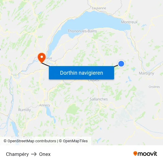 Champéry to Onex map
