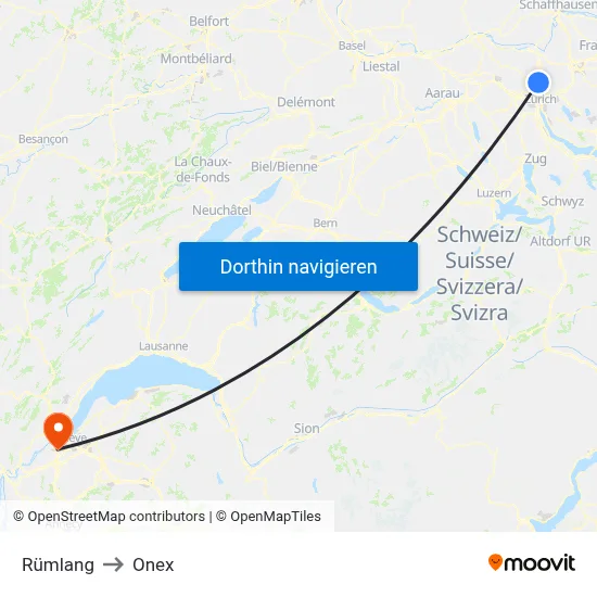 Rümlang to Onex map